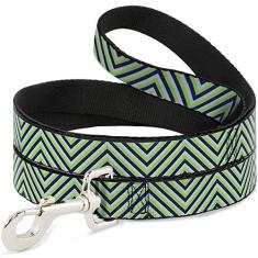 Buckle-Down Coleira para cachorro listrada Chevron branca verde neon azul marinho 1,8 m de comprimento 2,5 cm de largura