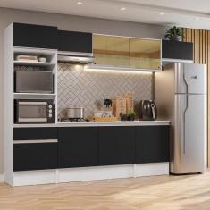 Armário De Cozinha Completa 300cm Branco preto - MADESA