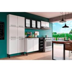 Cozinha Modulada Bertolini Gourmet 4 Peças (2 Armários + 1 Balcão + 1 Paneleiro) C4P63 Branco/Preto