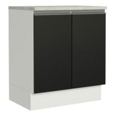 Balcão de Cozinha Madesa Glamy 70cm 2 Portas Branco Preto