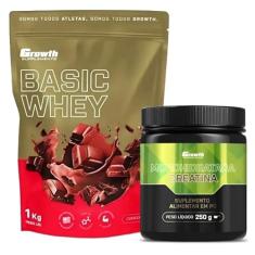 Combo Whey Protein Basic Chocolate 1kg e Creatina Monohidratada Pura 250g Growth