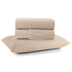 Jogo Cama Lençol Casa Scarpa Sonnet Solteiro Malha Lisa Algodão Macio 3 Peças - Avelã