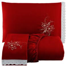 Jogo De Cama Lençol Queen Bordado Advance 3 Peças Vermelho 100% Poliéster
