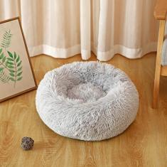 KAIJIE Cama para cães, cama calmante para gatos, travesseiro de pelúcia sintética, cama redonda de pelúcia para cães e gatos grandes, médios e pequenos, diâmetro circular de 40 cm