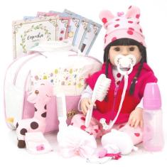 Boneca Realista Recem Nascida Morena Girafinha 52cm Enxoval - Cegonha 