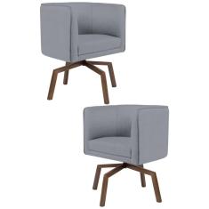 Kit 2 Poltronas Decorativas Base Ka Madeira Betina C-416 Linho Cinza Escuro - Domi