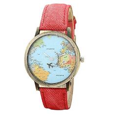 Relógio Pulso Mapa Mundi Viagem Aviãozinho Junqiao (Vermelho)