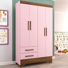 Guarda-Roupa Infantil 4 Portas 2 Gavetas Rosa - Panorama Móveis