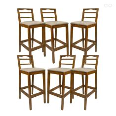 Kit 6 Banquetas Alta de Madeira para Bancada Grécia Amêndoa Linho Bege CCS