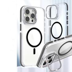 GANGANPRO Capa magnética compatível com iPhone 15 Plus, suporte de anel de câmera embutido, capa protetora transparente clássica à prova de choque para mulheres, homens, meninas, presente, 16,7 cm -