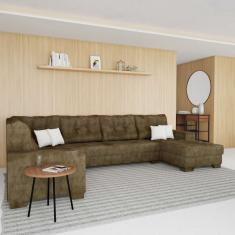 Sofá de Canto 6 Lugares com Chaise Direito Paris Suede Amassado Marrom