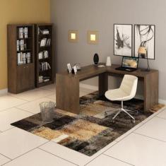 Kit 3 Peças com Mesa para Escritório em L, Estante Livreiro Aberta e E
