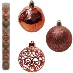 Kit 27 Bolinhas De Natal Mista 6cm Enfeites Natalino - Rio Master, cob