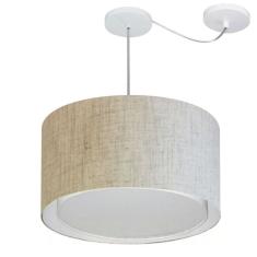 Lustre Pendente Cilíndrico Com Desvio Md-4313 Cúpula em Tecido 45x30cm Rustico Bege - Bivolt
