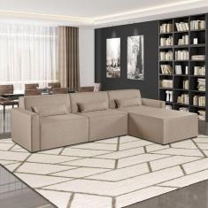 Sofá 3 Lugares com Puff 298 cm Lutz Linho Yescasa Creme