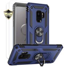 Androgate Capa para Samsung Galaxy S9 com protetores de tela HD, suporte de anel de metal de nível militar com suporte de 4,5 m, capa à prova de choque testada contra quedas para Samsung Galaxy S9