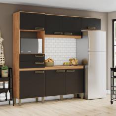 Cozinha Compacta 1 Balcão Com Tampo 1 Armário Alto E 1 Armário Aéreo 2 Gavetas 7 Portas Preto Hp