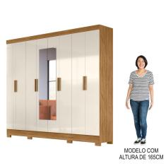 Guarda Roupa Casal Com Espelho 8 Portas 236cm ágata M07 Freijó-off White