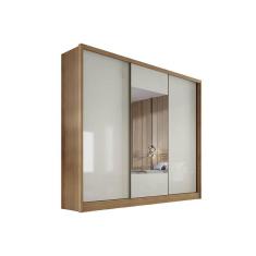 Guarda Roupa Casal Arezzo Plus 3 Portas de Correr 3 Gavetas MDF Freijó Cumaru c- Fendi Móveis Novo Horizonte