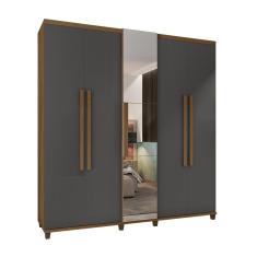 Guarda Roupa Casal Amsterdam 5 Portas 3 Gavetas MDP MDF com Espelho Cinamomo Off White RV Móveis