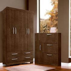 Conjunto Guarda Roupa e Sapateira Coutos 8 Portas de Bater 7 Gavetas MDP Malbec Casa H