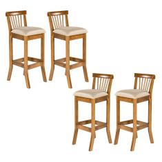 Kit 4 Banquetas Alta para Cozinha Americana 36 x 100 Cm Valencia Madeira Imbuia Linho Bege M58 - RMI