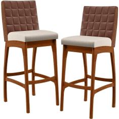 Kit 02 Banquetas Altas Cozinha B04 Marrom Cru