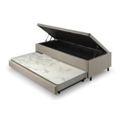 Bicama com Baú Solteiro Reforçado em Linho 88x188cm Bege