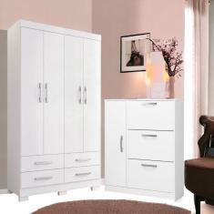 Conjunto De Guarda Roupa E Sapateira Coutos Branco