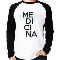 Camiseta Raglan Medicina Estudante Manga Longa - Foca na Moda, Branco,