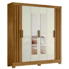 Guarda Roupas Casal Ripado Com Espelho 6 Portas 2 Gavetas Freijó/Off White Valença Moval