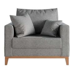 Poltrona Beny Pés e Base em Madeira Linho Cotton Cinza