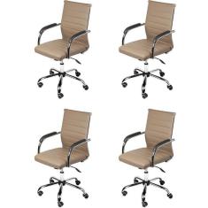 Kit 4 Cadeiras para Escritório Diretor Esteirinha Florença Caramelo