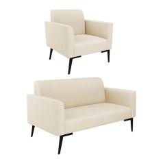 Sofá Namoradeira Com 2 Poltronas Pés Villach Marisa Linho D03 - D\'rossi Cor A19 Bege