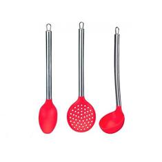 Conjunto 3 Utensílios de Cozinha Concha Colher e Escumadeira de Silicone Art House Inox