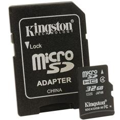 Cartao de memoria classe 4 kingston sdc4/32gb micro sdhc 32gb com adaptador sd