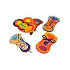 Brinquedo Pedagógico Alinhavos Tênis Peças Mdf 06 Unidade