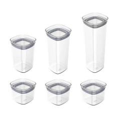 Kit Potes com Tampa Hermética Quadrado Block 6pçs Natural - Ou