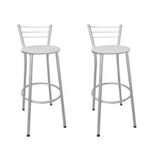 Kit 2 Banquetas Altas Prata com Encosto Assento Branco