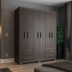Guarda-Roupa Casal 6 Portas 4 Gavetas Primacy Capuccino Wood