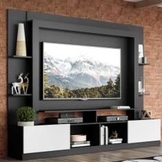 Rack Estante c/ Painel TV 65" e 2 portas Oslo Multimóveis Preto/Branco