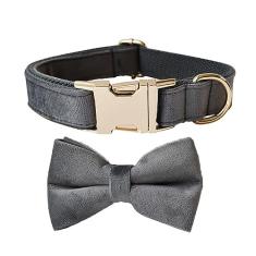 JAY D.L Coleira de gravata borboleta para cães, de veludo macio e confortável, coleiras removíveis e ajustáveis para cães e gatos pequenos, médios ou grandes com fivela de metal de segurança (cinza