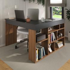 Mesa De Escritório Em L 8 Nichos Montecello Yescasa Nogal-grafite