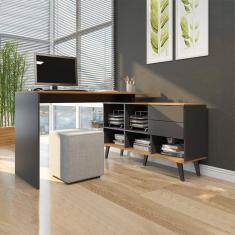 Escrivaninha em L com Estante 2 Gavetas 0747 Menu Móveis