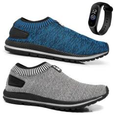 Kit 2 Pares Tênis Meia Masculino Casual Calce Fácil Com Elástico + Rel