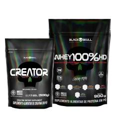Combo Whey 100% HD + Creatina Creator - Refil 500g - Black Skull