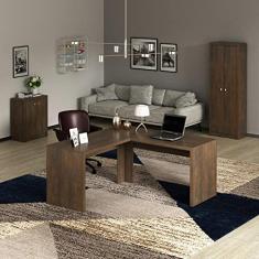 Conjunto Home Office 3 Peças 1 Mesa para Escritório em L 1 Armário 1 Balcão Espresso Móveis