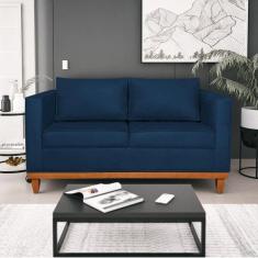 Sofá 2 Lugares 140cm Suede Esper Maranata Estofados Azul Marinho