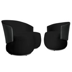 Conjunto Sofá Namoradeira com Poltrona Lara Veludo Preto/PU Cinza- Montanaris Decor