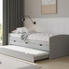 Bicama Solteiro 3 Gavetas em Madeira Maciça Ulli Cool Grey